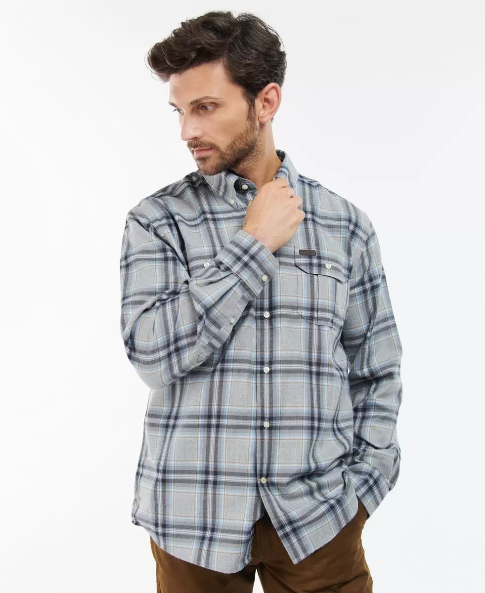 Spacious Navy Men Shirts Barbour Singsby Thermo Weave Shirt