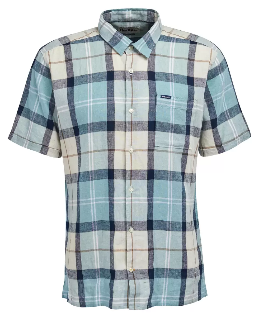 Blue Chalk Tartan Elegant Men Shirts Barbour Croft Short Sleeve Summer Shirt - 1