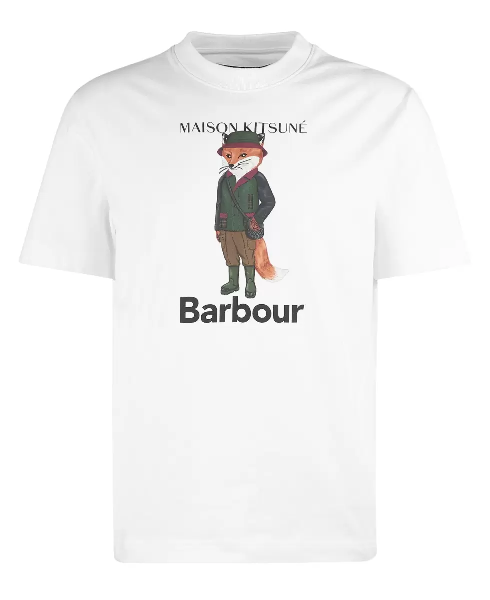 Discount Men T-Shirts Barbour X Maison Kitsuné Beaufort Fox T-Shirt Classic White - 1