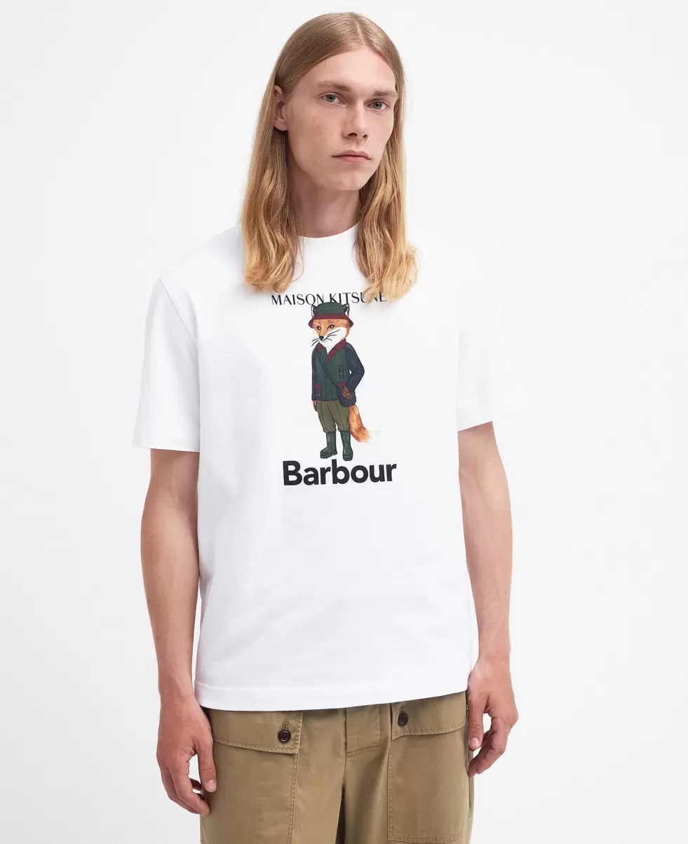 Discount Men T-Shirts Barbour X Maison Kitsuné Beaufort Fox T-Shirt Classic White