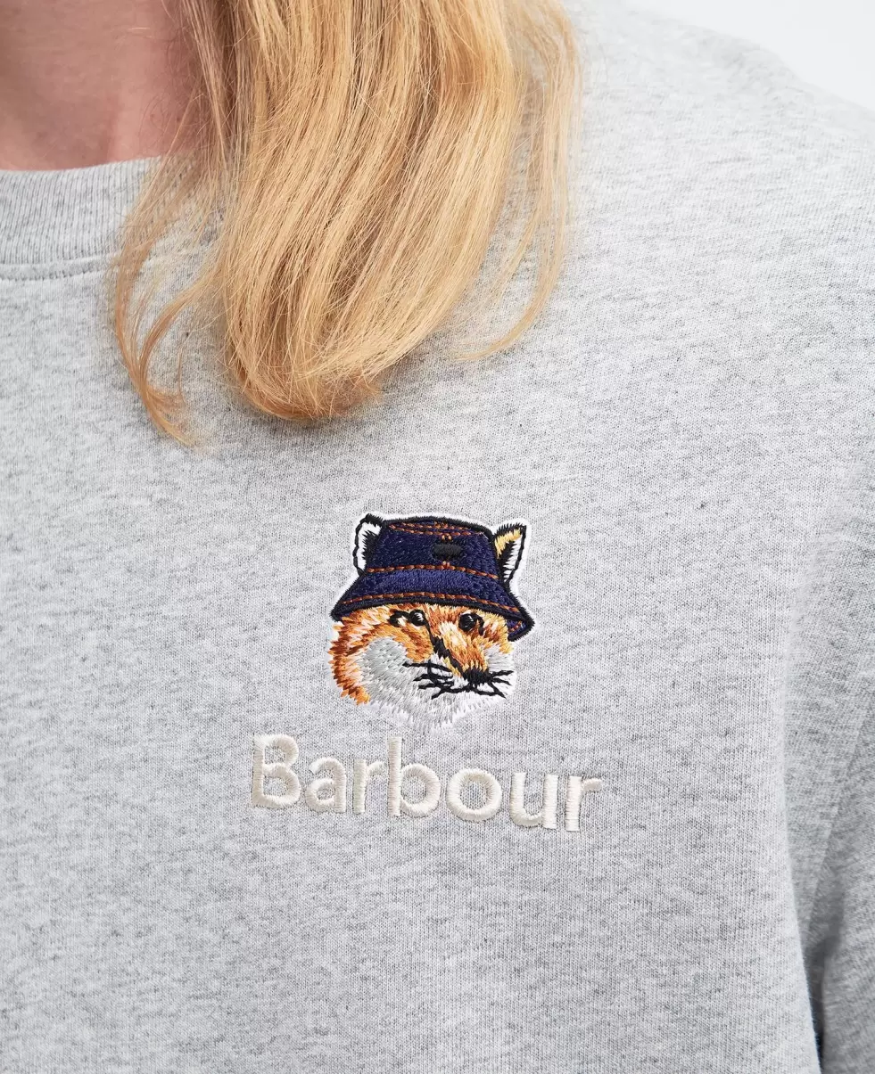 Barbour X Maison Kitsuné Fox Head T-Shirt Men Grey Marl Professional T-Shirts - 5