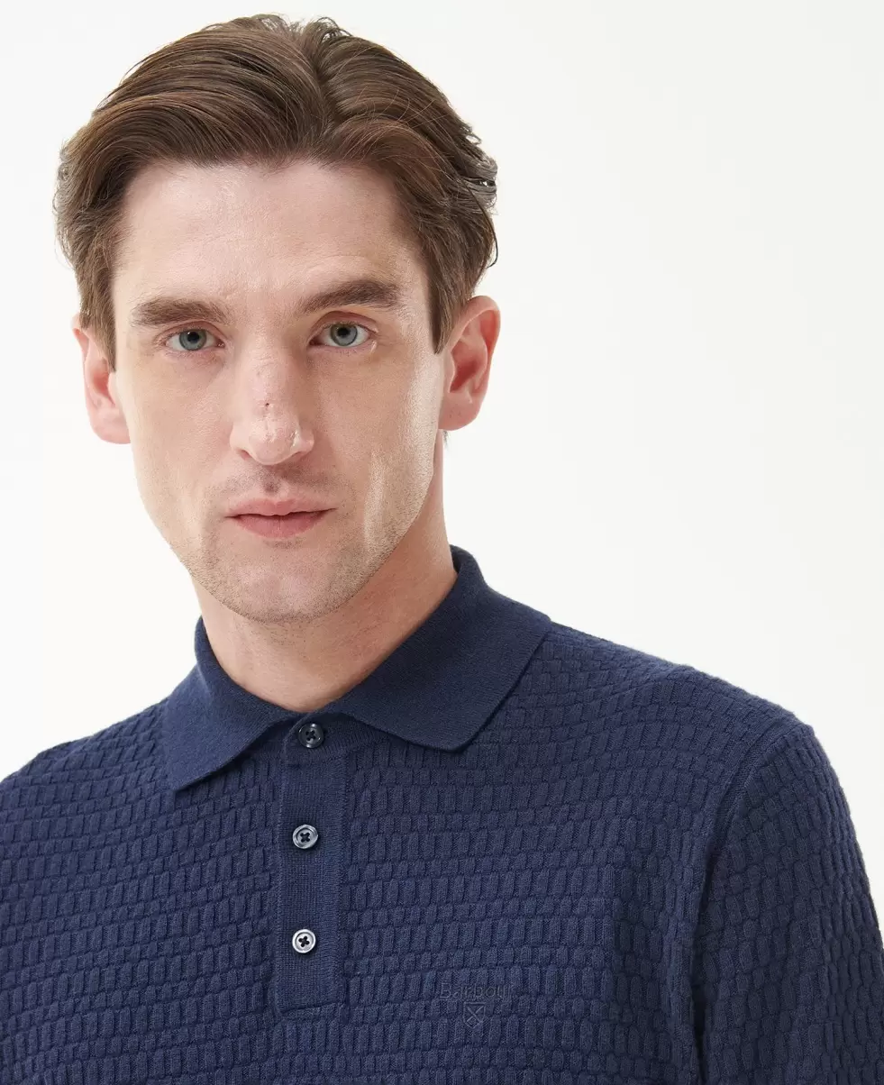 Fast Navy Men Jumpers Barbour Thornbury Knitted Polo Shirt - 4