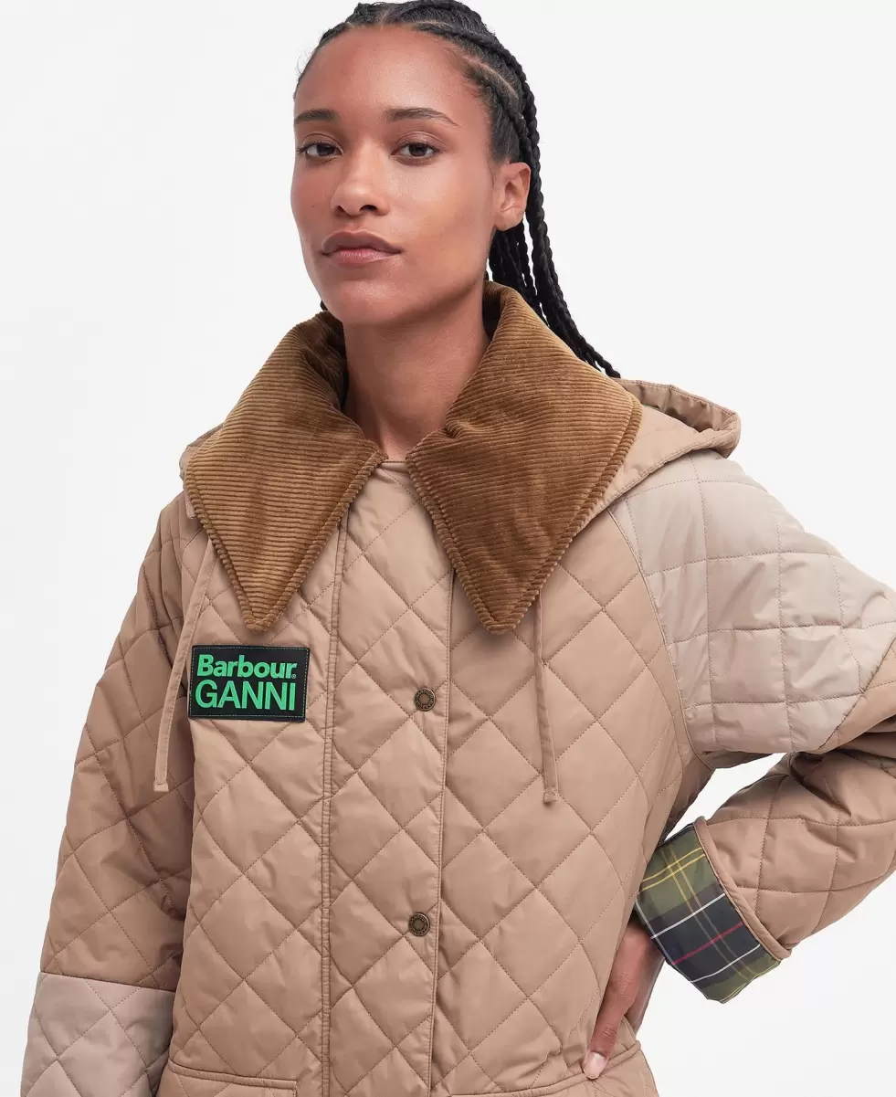 Barbour X Ganni Burghley Quilted Jacket Beige Women Quilted Jackets Rebate - 2