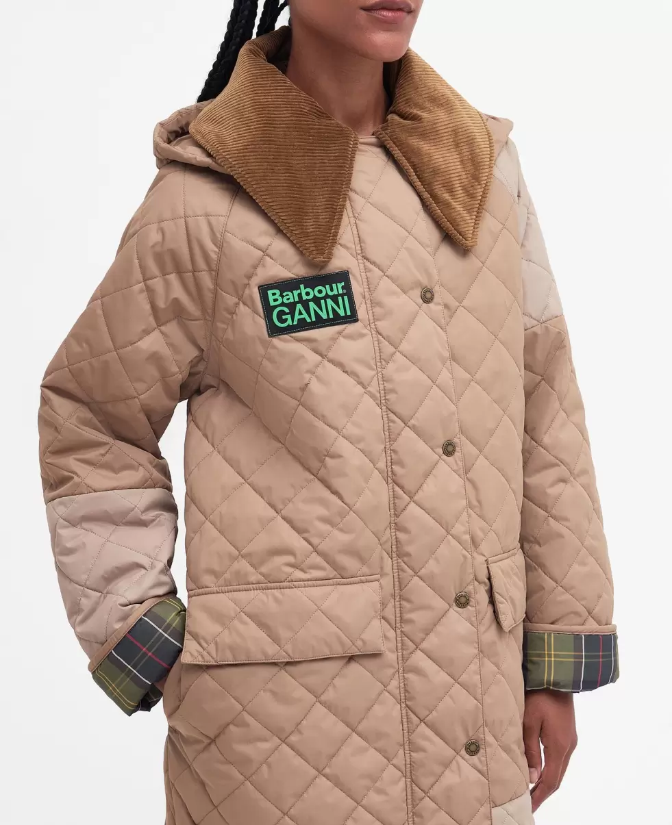 Barbour X Ganni Burghley Quilted Jacket Beige Women Quilted Jackets Rebate - 3