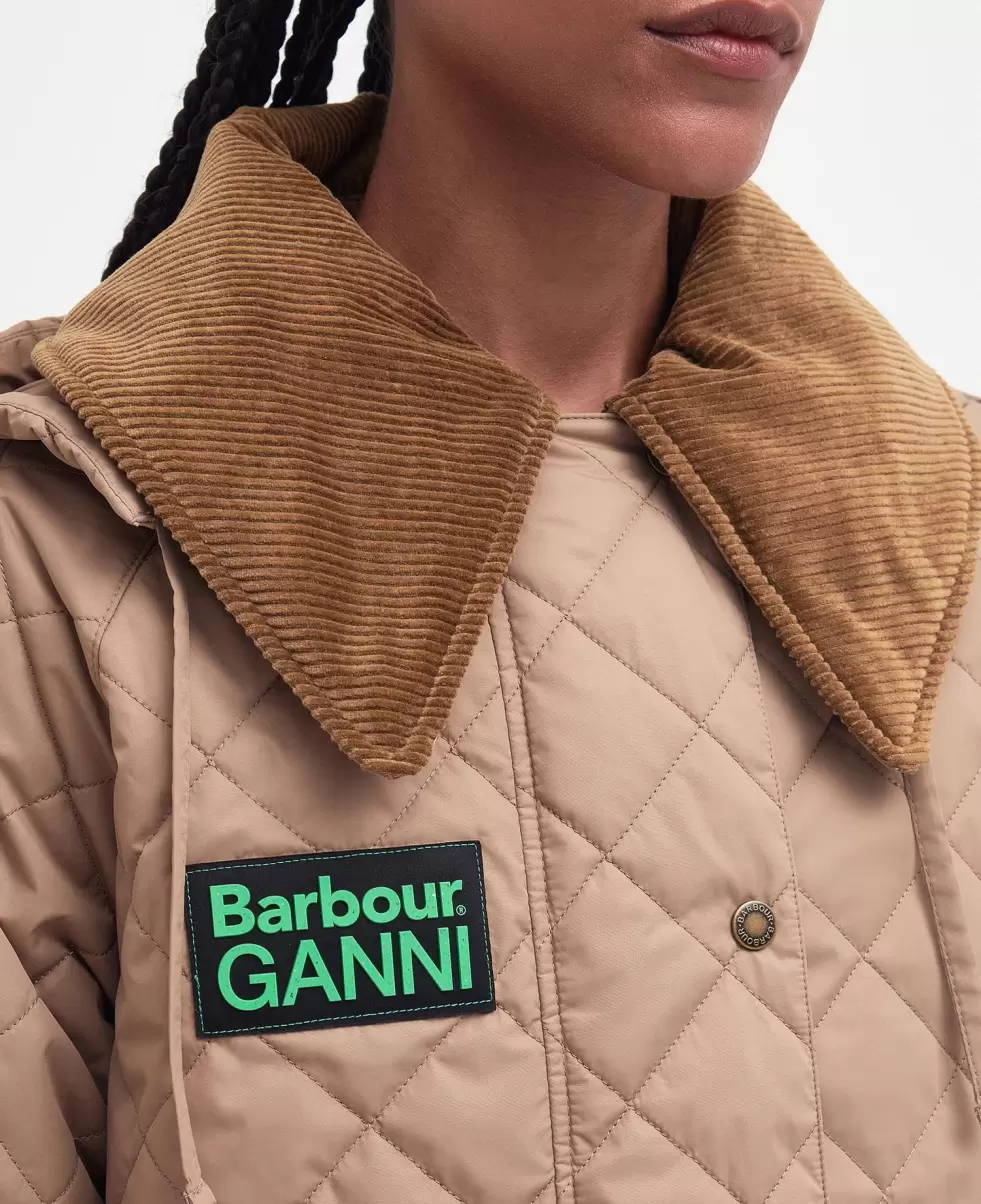 Barbour X Ganni Burghley Quilted Jacket Beige Women Quilted Jackets Rebate - 6