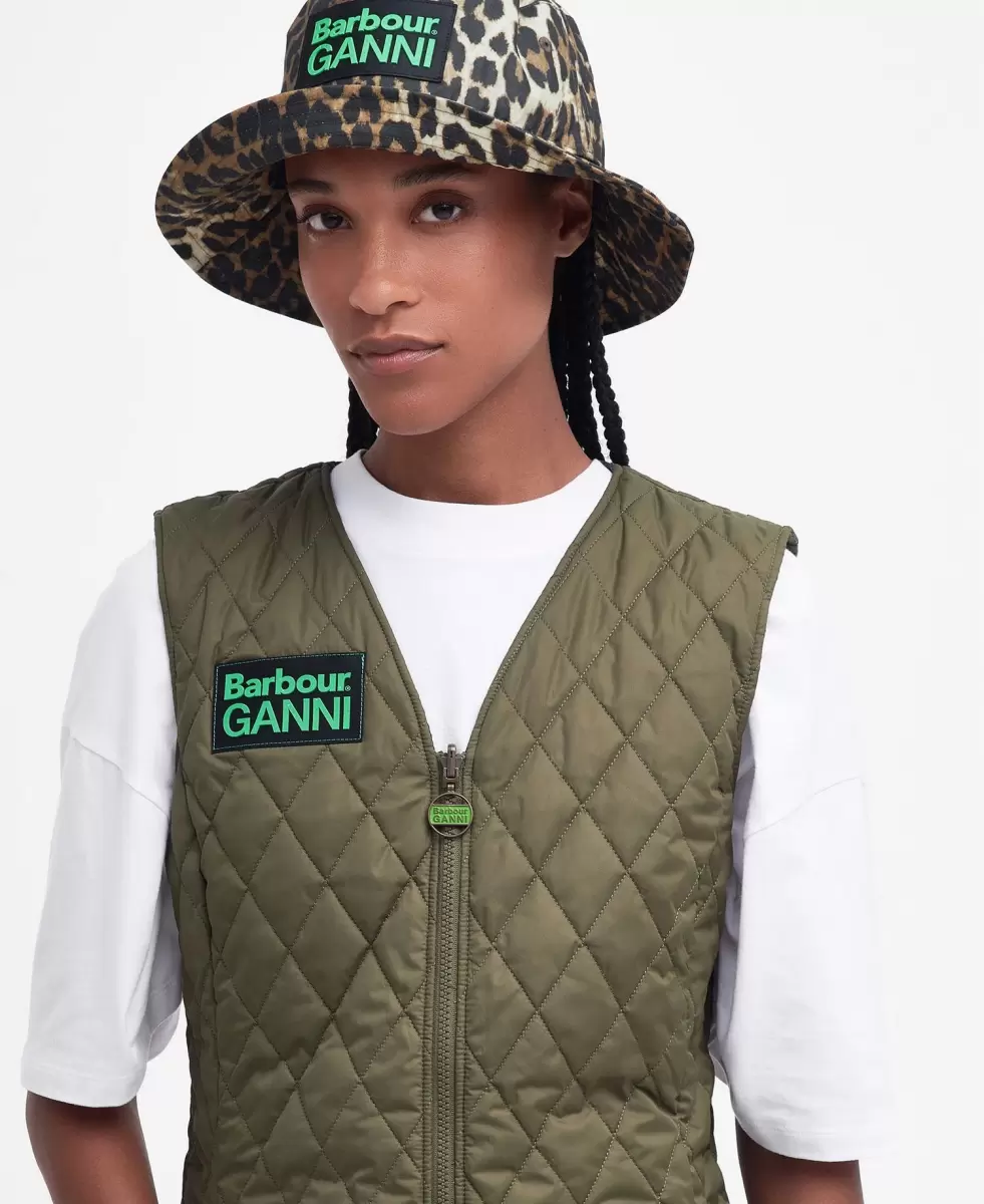 Women Barbour X Ganni Reversible Betty Liner Purchase Quilted Jackets Green - 2