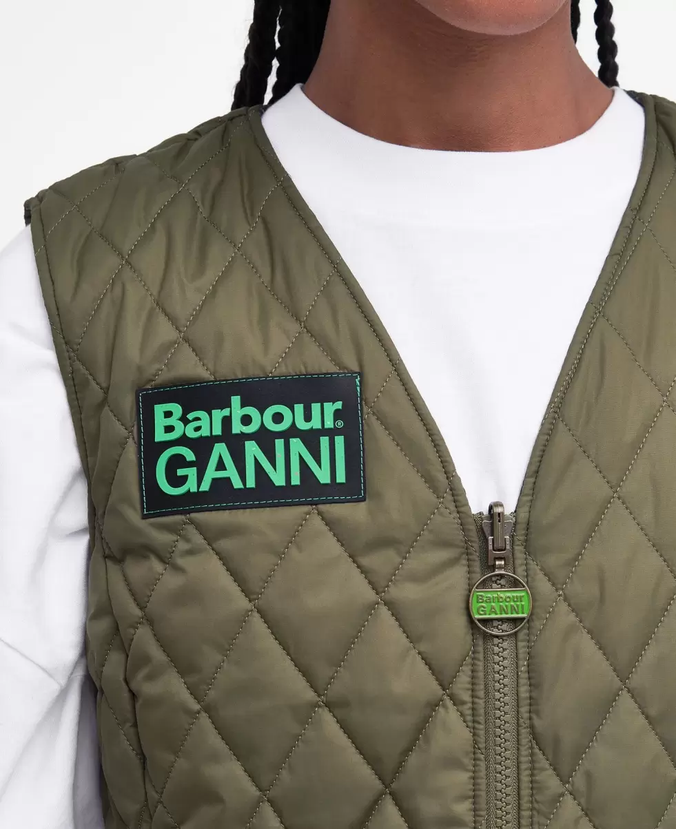 Women Barbour X Ganni Reversible Betty Liner Purchase Quilted Jackets Green - 6
