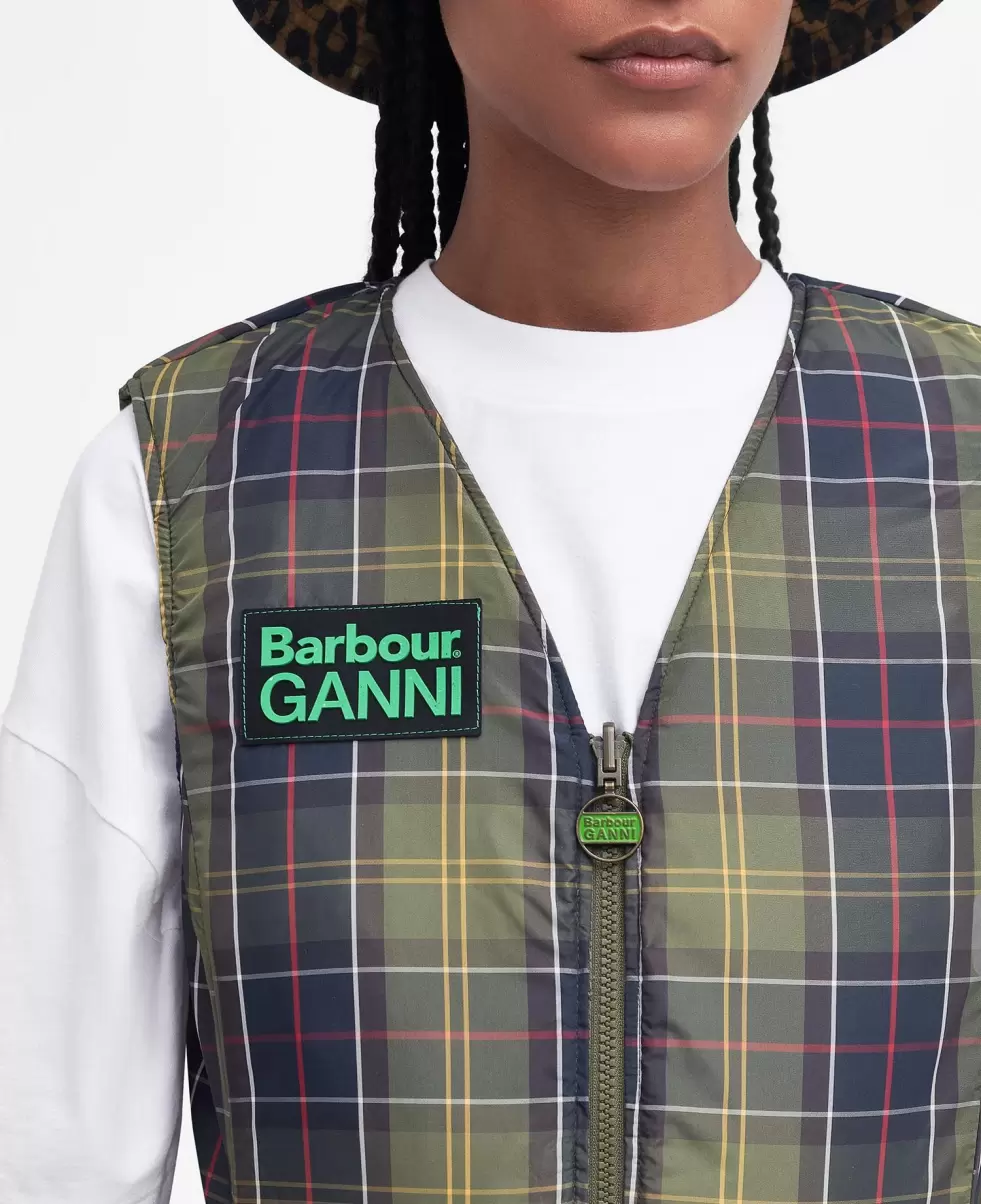 Women Barbour X Ganni Reversible Betty Liner Purchase Quilted Jackets Green - 7