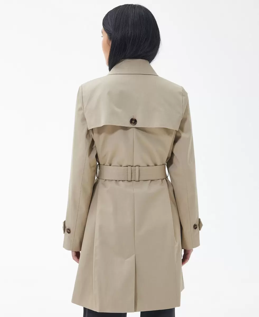 Trench Coats Women Barbour Short Greta Showerproof Trench Coat Beige User-Friendly - 3