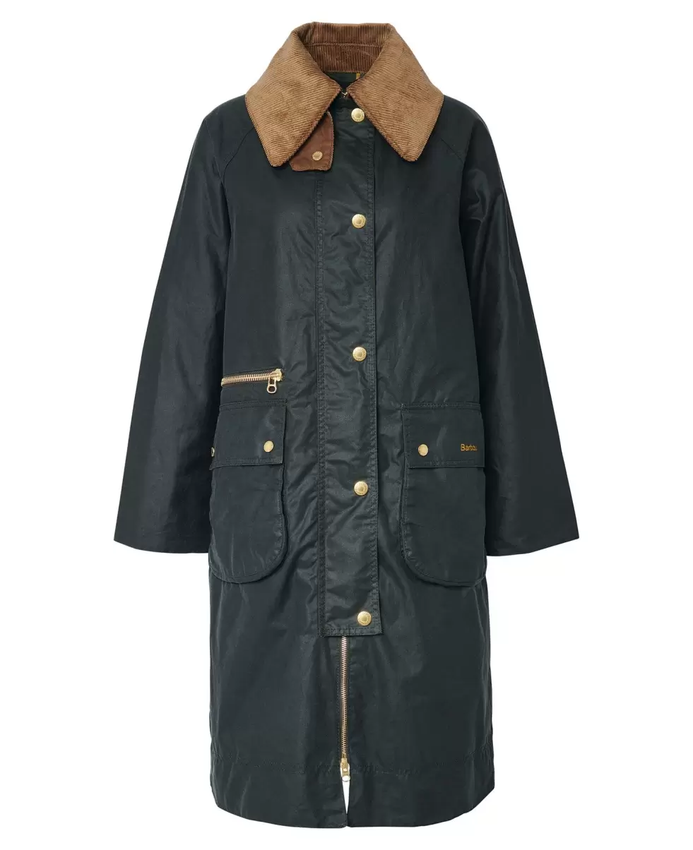Barbour Townfield Wax Jacket Trench Coats Women Green Unique - 1