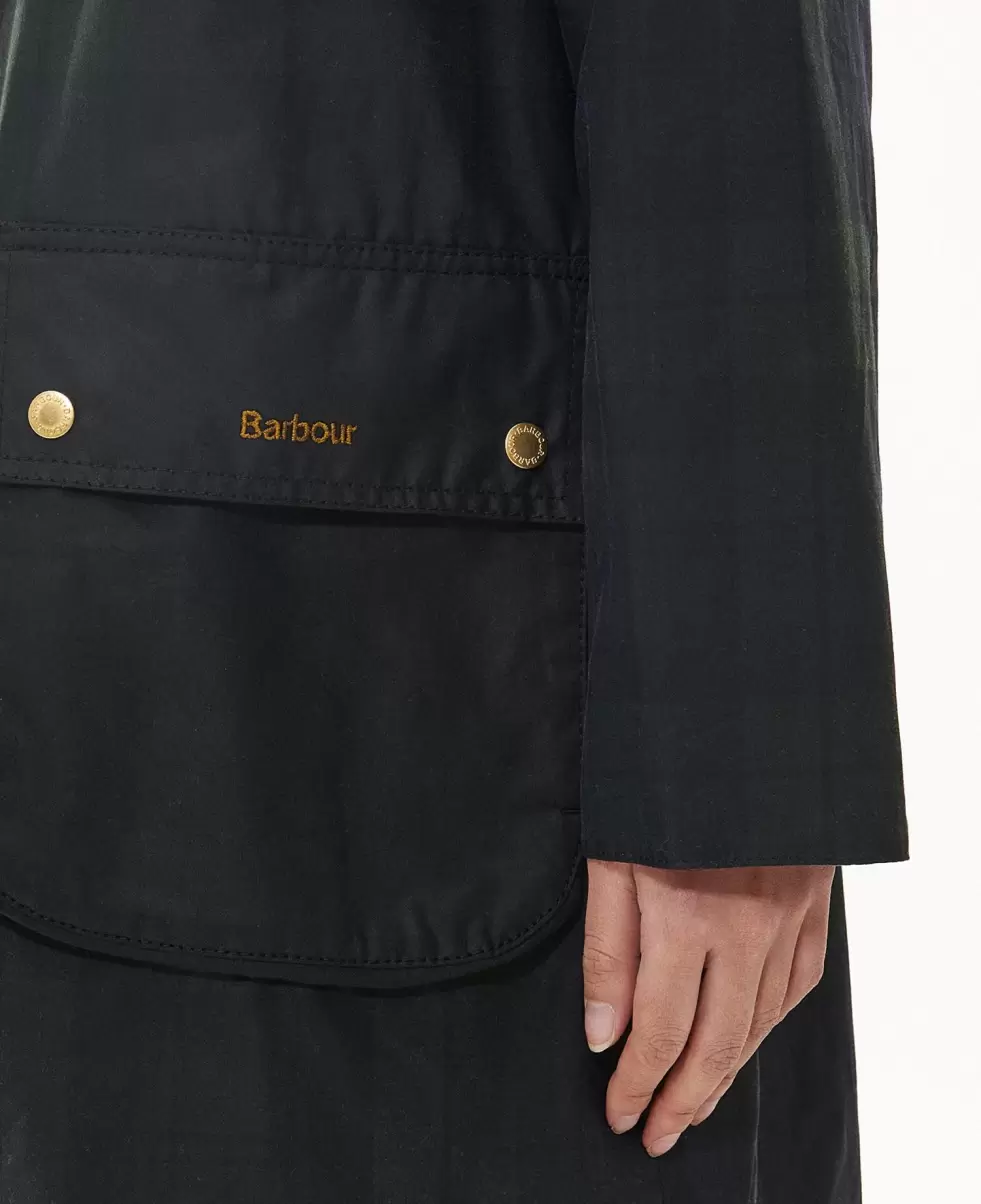 Women Inviting Barbour Printed Townfield Wax Jacket Trench Coats Navy - 8