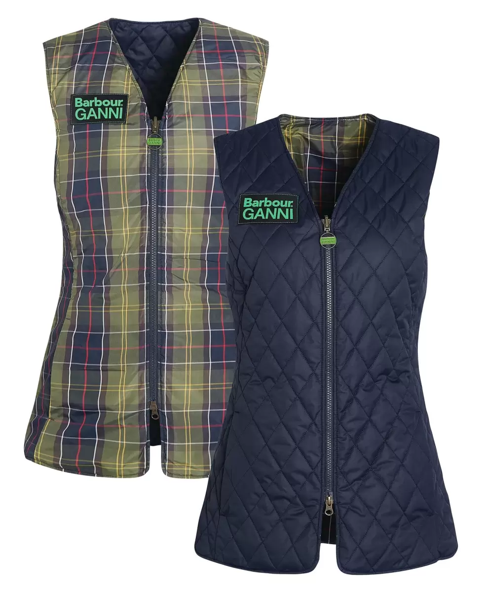 Women Affordable Navy Barbour X Ganni Reversible Betty Liner Gilets & Liners - 8