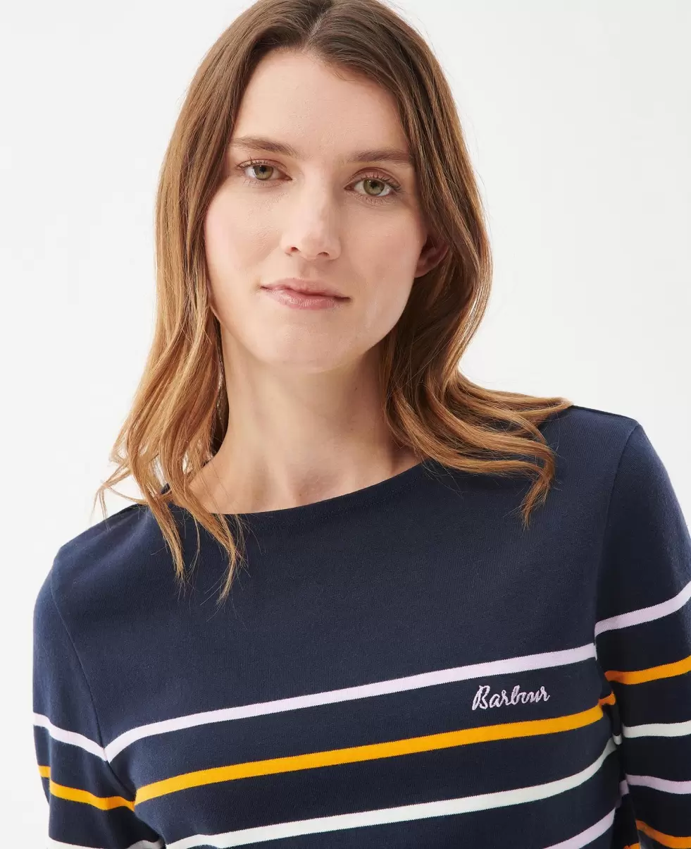 T-Shirts Barbour Hawkins Top Affordable Navy Stripe Women - 3