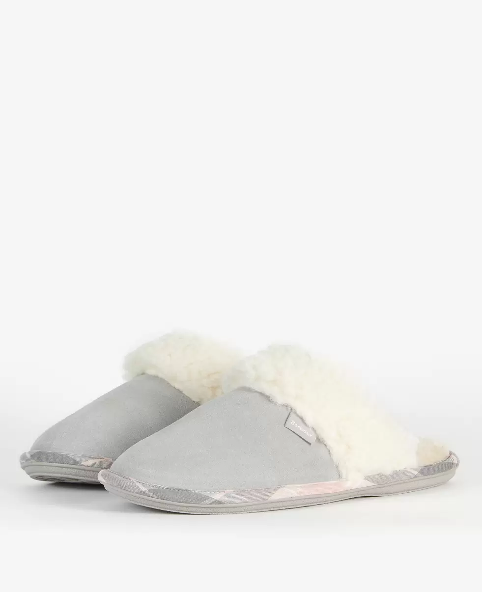 Slippers Women Barbour Lydia Mule Slippers Grey Suede Discount - 1