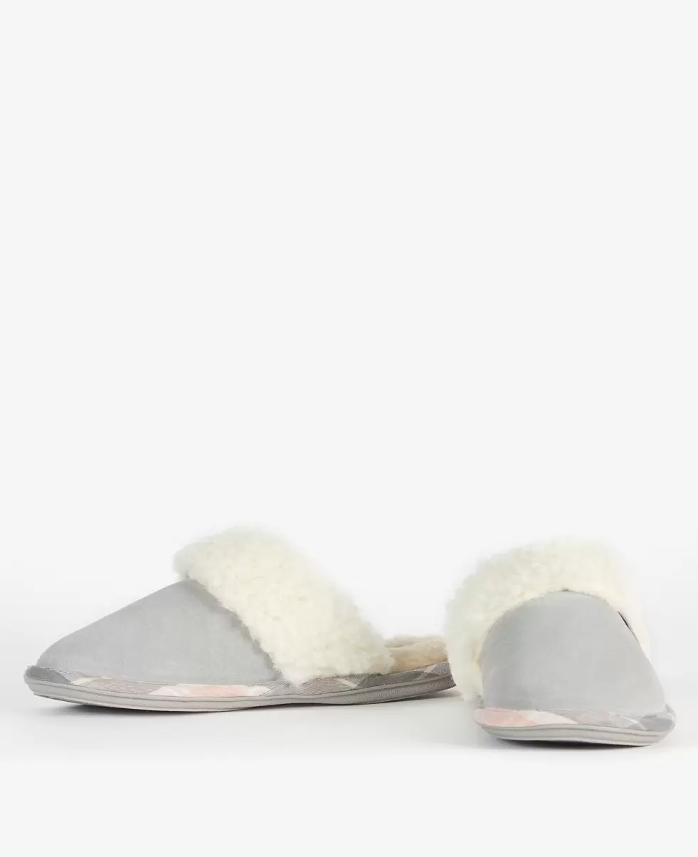 Slippers Women Barbour Lydia Mule Slippers Grey Suede Discount - 2