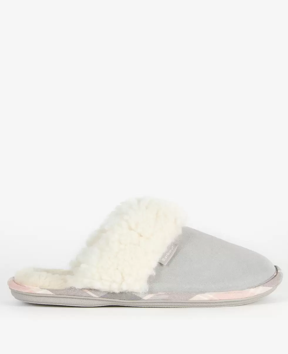 Slippers Women Barbour Lydia Mule Slippers Grey Suede Discount