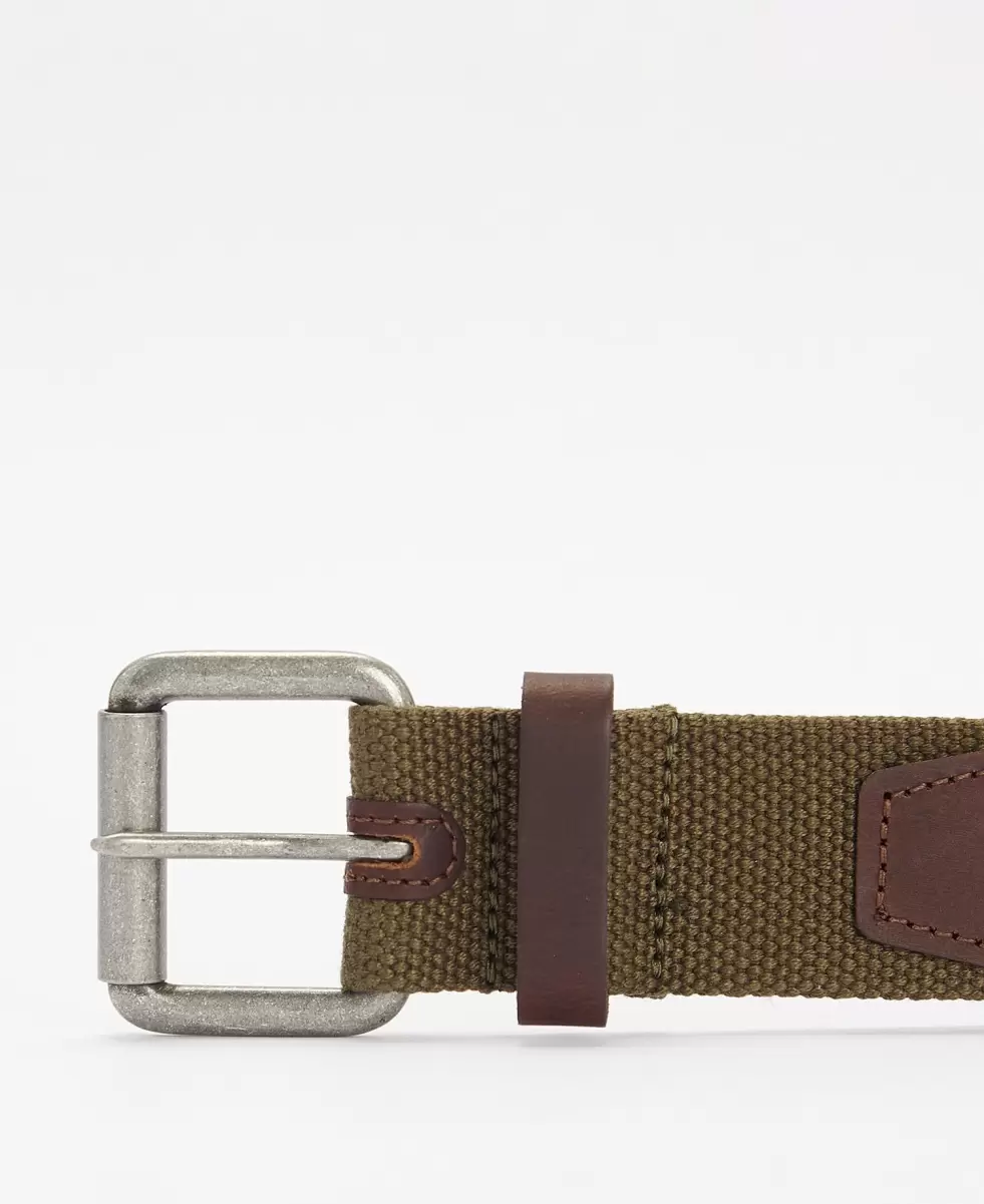 Accessories Barbour Webbing/Leather Belt Olive/Brown Belts Spacious - 1