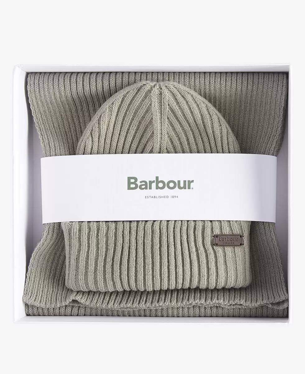 Grey Barbour Crimdon Beanie & Scarf Gift Set Hats & Gloves Accessories New - 1