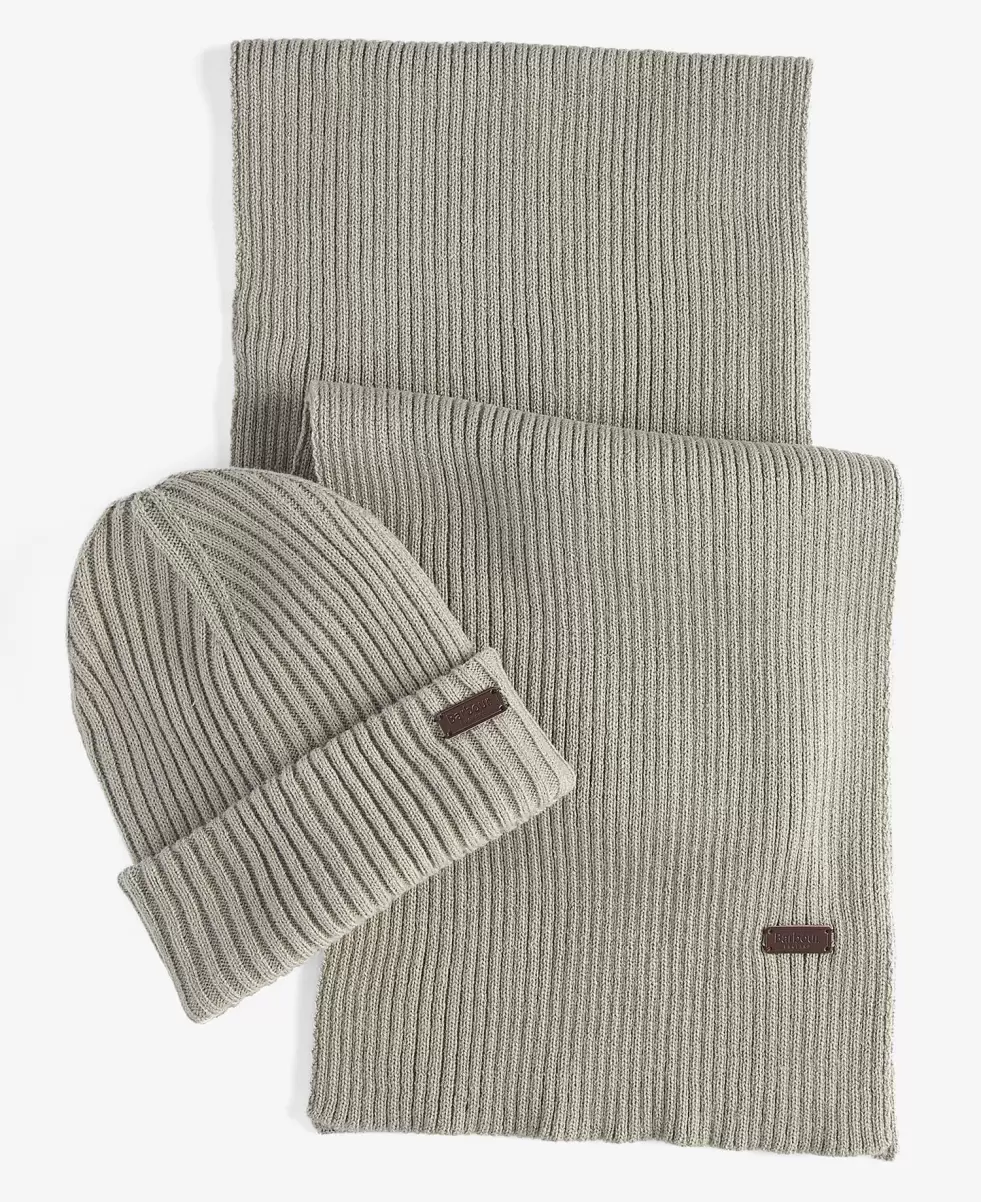 Grey Barbour Crimdon Beanie & Scarf Gift Set Hats & Gloves Accessories New