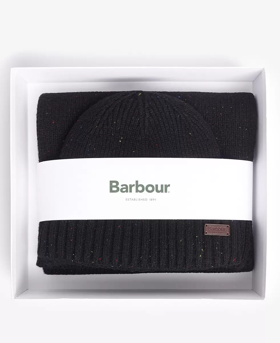 Hats & Gloves Accessories Barbour Carlton Fleck Beanie & Scarf Gift Set Black Long-Lasting - 4