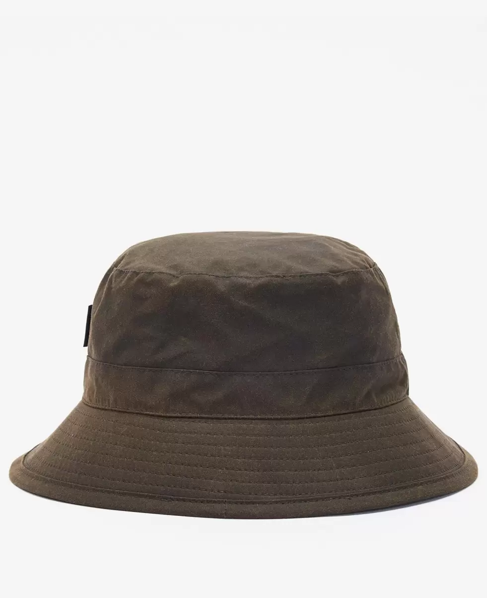 Hats & Gloves Dropped Olive Barbour Wax Bucket Hat Accessories - 1