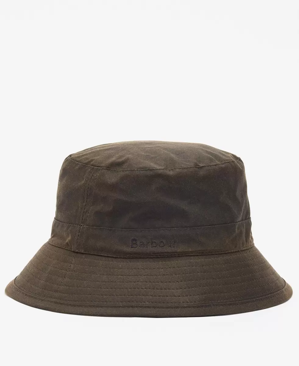 Hats & Gloves Dropped Olive Barbour Wax Bucket Hat Accessories