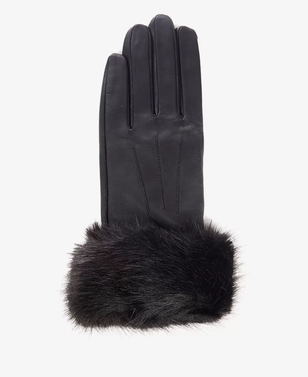 Black Accessories Coupon Hats & Gloves Barbour Faux Fur Trimmed Leather Gloves - 2