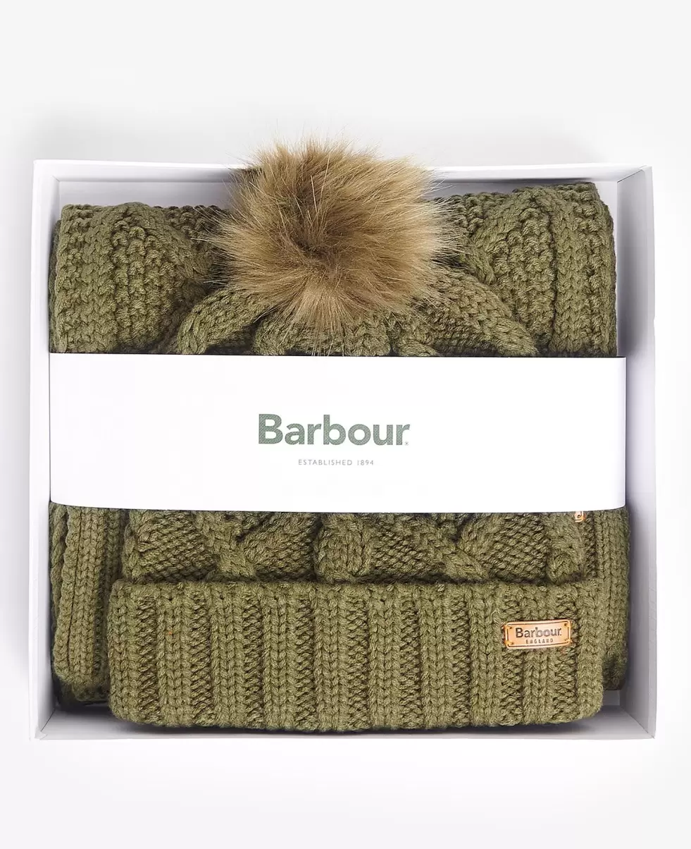 Barbour Ridley Beanie & Scarf Gift Set Accessories Beauty Hats & Gloves Green - 3
