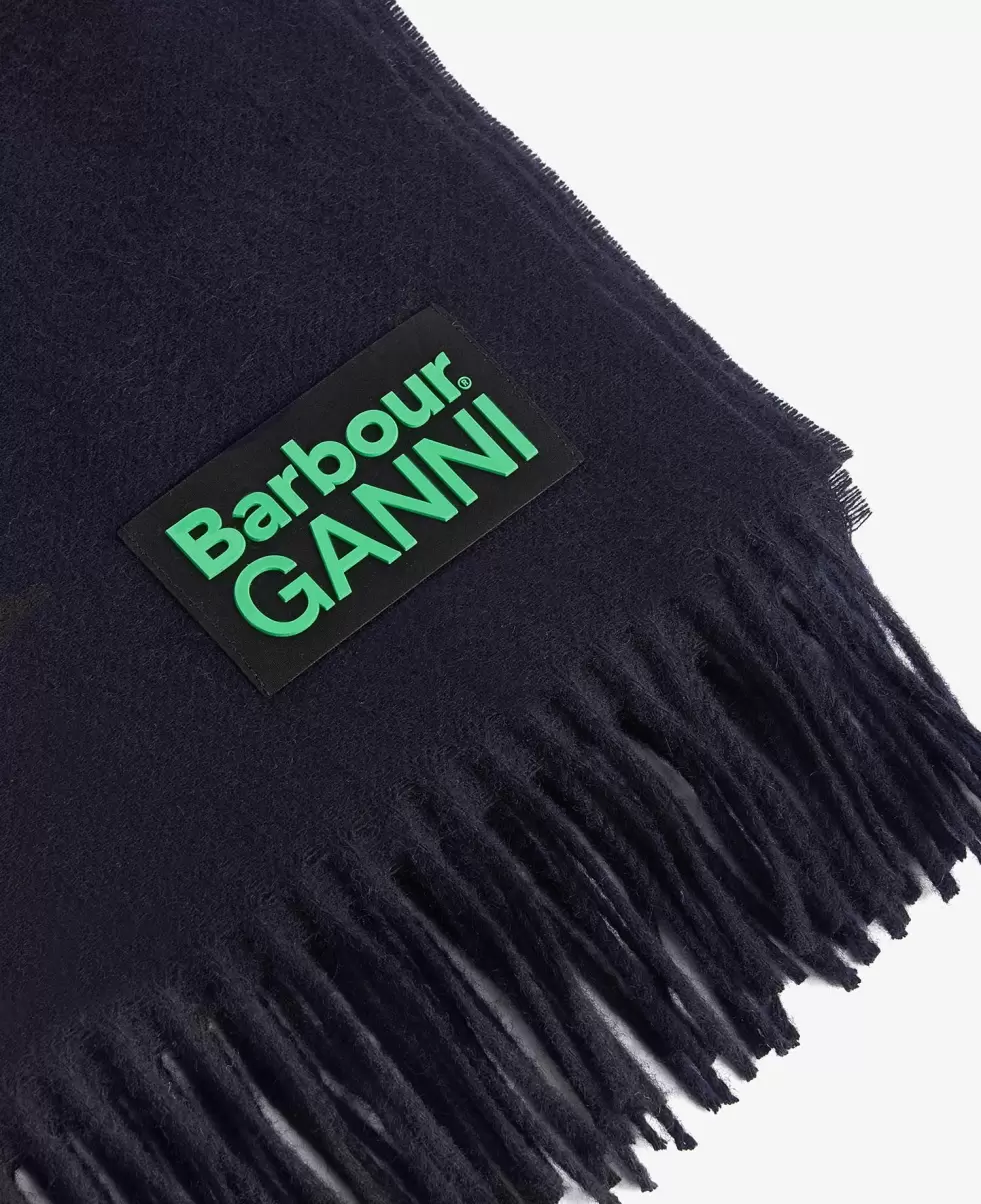 Sale Barbour X Ganni Scarf Accessories Navy Scarves & Wraps - 1