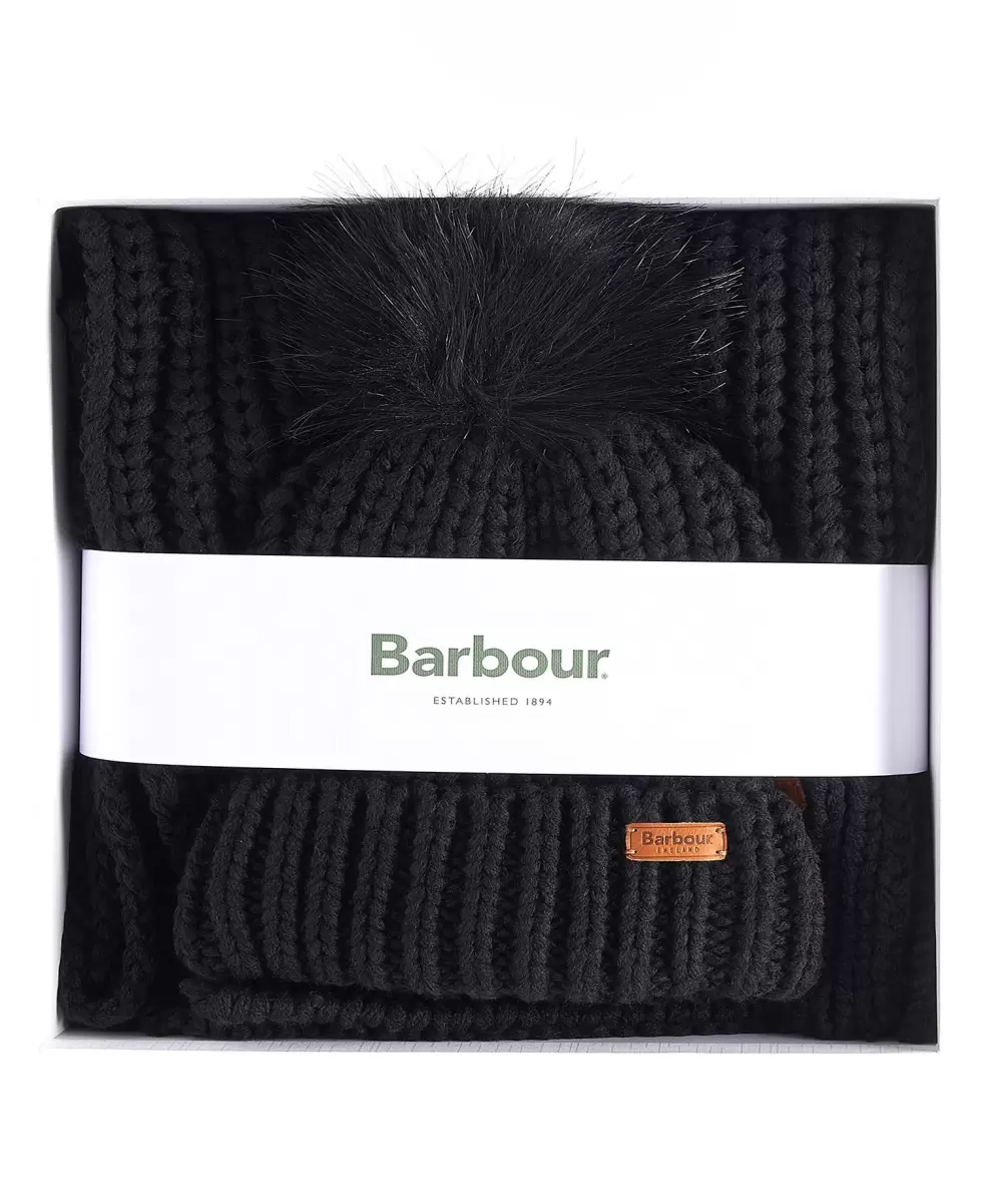 Barbour Saltburn Beanie & Scarf Set Scarves & Wraps Accessories Black Manifest - 1