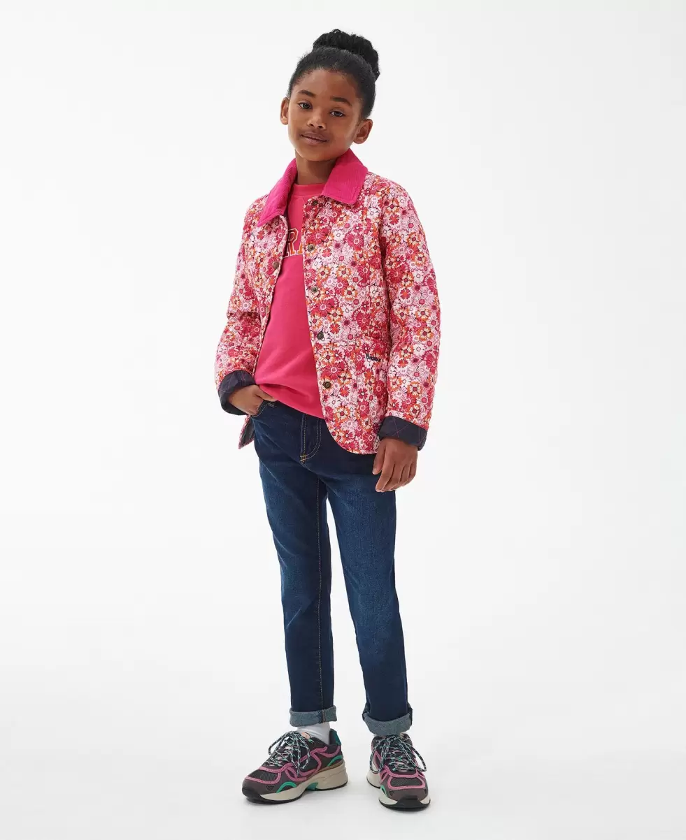 Quilted Jackets Robust Kids Barbour Girls' Patterned Liddesdale Quilted Jacket Pink - 2