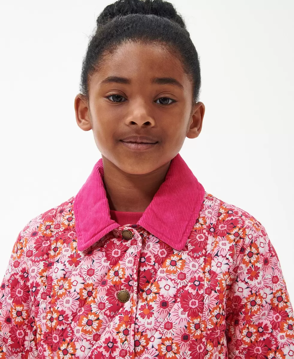 Quilted Jackets Robust Kids Barbour Girls' Patterned Liddesdale Quilted Jacket Pink - 4