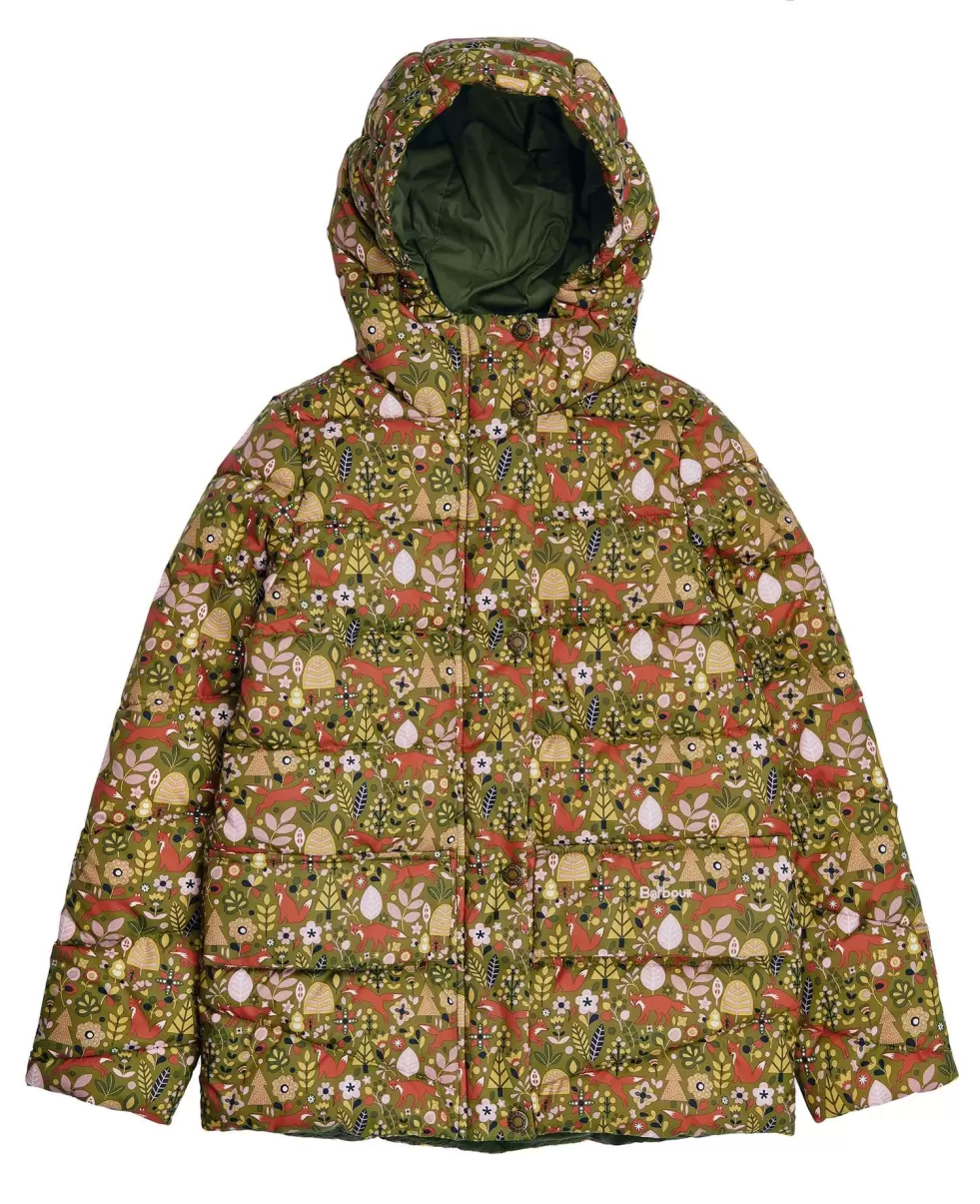 Barbour Girls' Bracken Printed Quilted Jacket Kids Clearance Jackets Green - 1