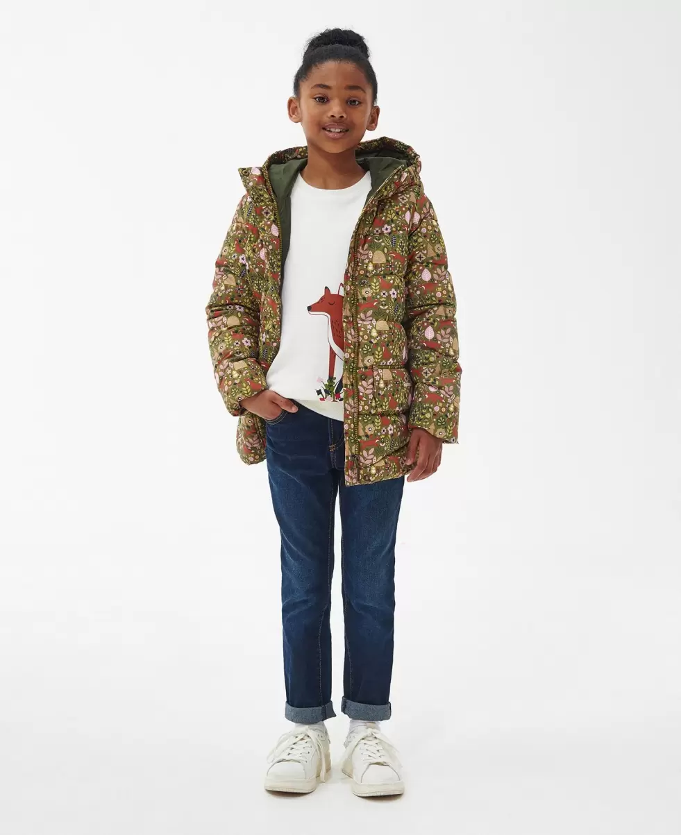 Barbour Girls' Bracken Printed Quilted Jacket Kids Clearance Jackets Green - 2