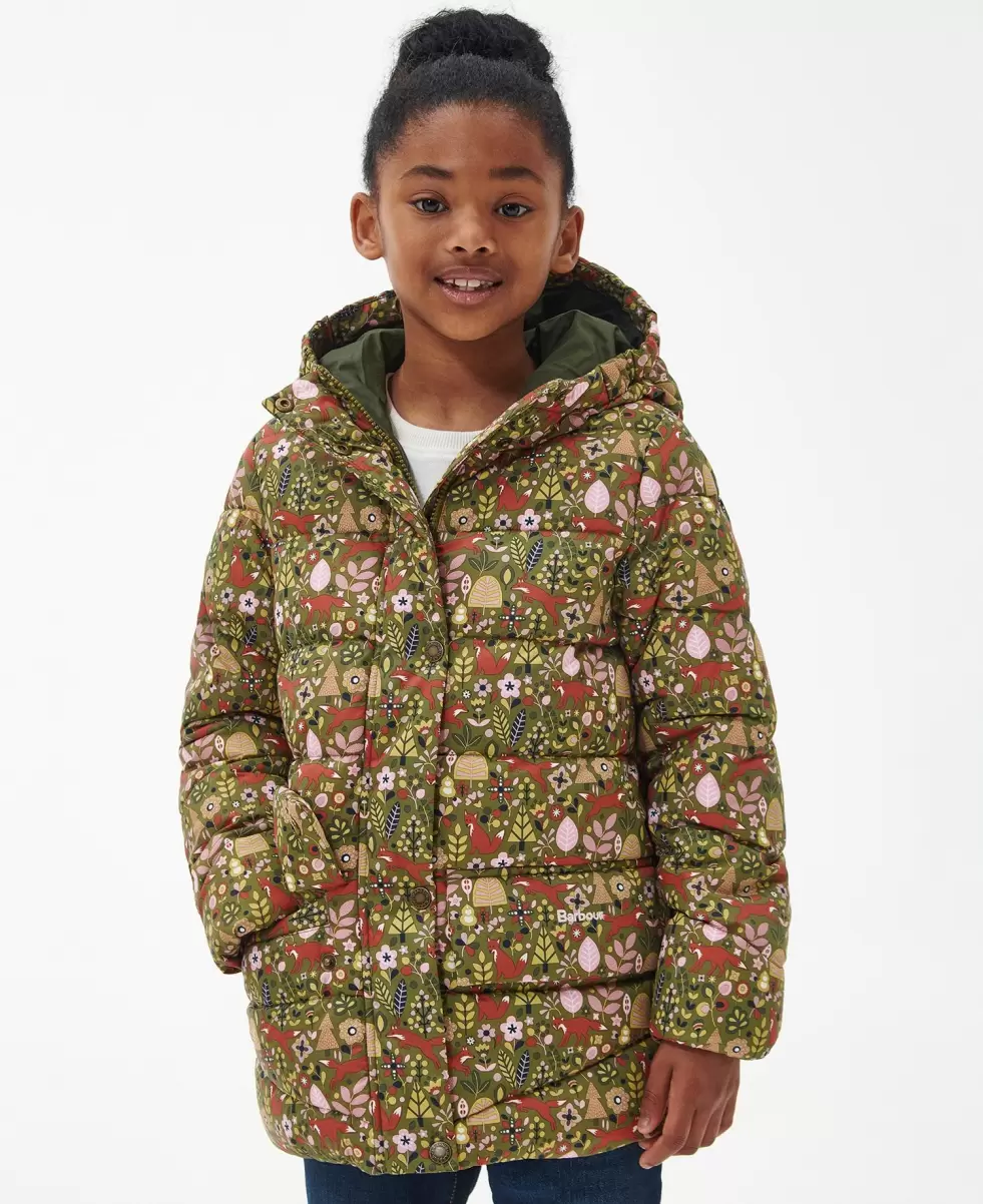 Barbour Girls' Bracken Printed Quilted Jacket Kids Clearance Jackets Green