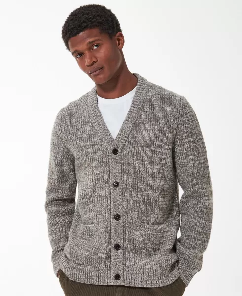 Men Barbour Sid Knitted Cardigan Jumpers Beige Fashionable