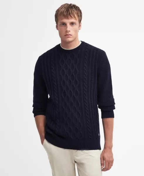 Chic Jumpers Men Navy Barbour Essential Chunky Cable Jumper