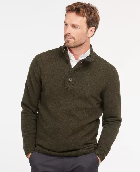 Men Barbour Patch Half Zip Sweater Stone Jumpers Discounted