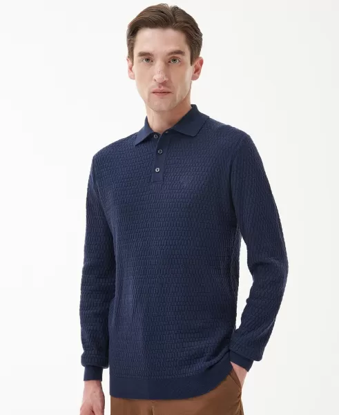 Fast Navy Men Jumpers Barbour Thornbury Knitted Polo Shirt