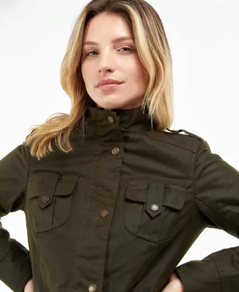 Barbour Winter Defence Waxed Cotton Jacket Olive/Classic Waxed Jackets Store Women