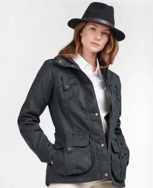 Personalized Barbour Winter Defence Waxed Cotton Jacket Women Olive/Classic Waxed Jackets