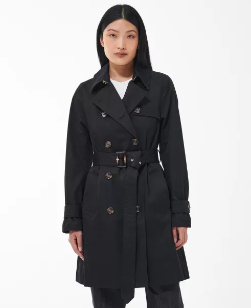 Spacious Trench Coats Black Women Barbour Short Greta Showerproof Trench Coat