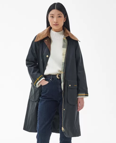 Barbour Townfield Wax Jacket Trench Coats Women Green Unique