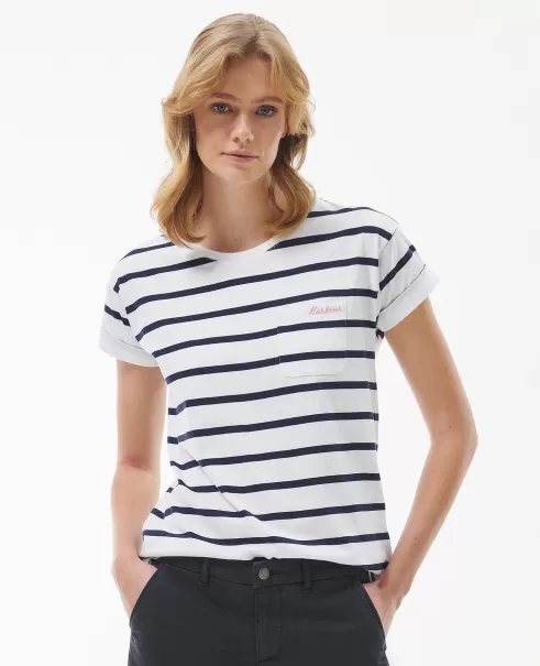 Women Barbour Otterburn Stripe T-Shirt T-Shirts White/Classic Navy Refresh