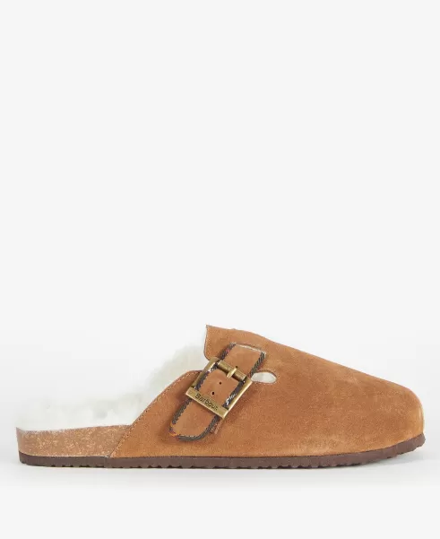 Women Camel Suede Slippers Barbour Nellie Mule Slippers Price Meltdown