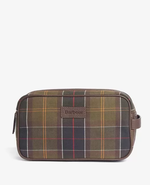 Barbour Tartan & Leather Wash Bag Fashion Multi Accessories Bags & Luggage