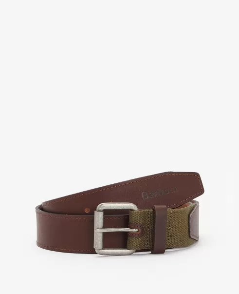Accessories Barbour Webbing/Leather Belt Olive/Brown Belts Spacious