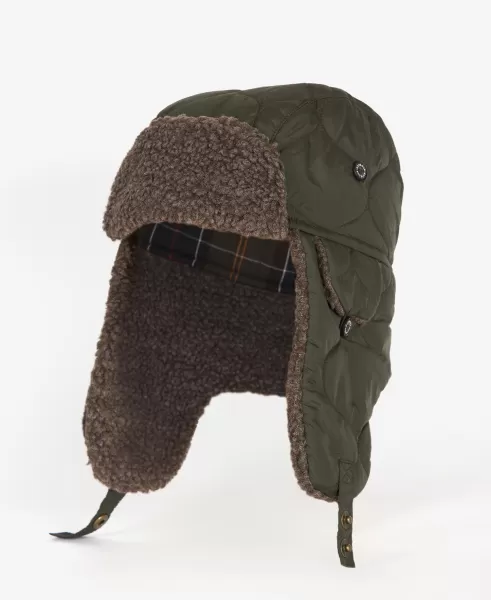 Barbour Sandbay Quilted Trapper Accessories Olive Hats & Gloves Must-Go Prices