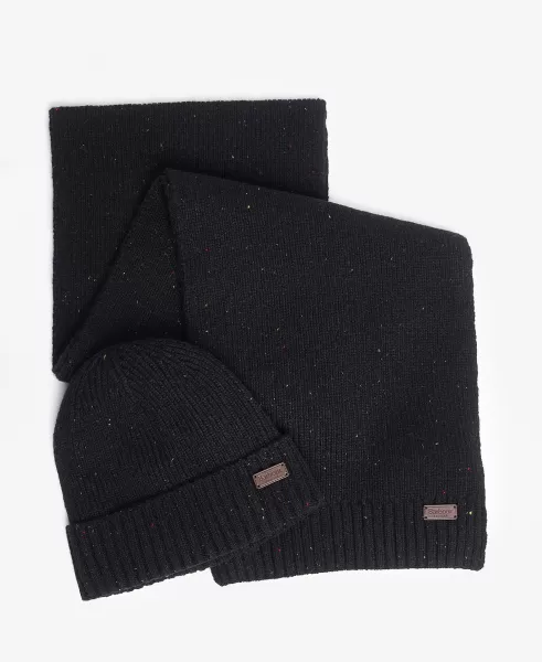 Hats & Gloves Accessories Barbour Carlton Fleck Beanie & Scarf Gift Set Black Long-Lasting