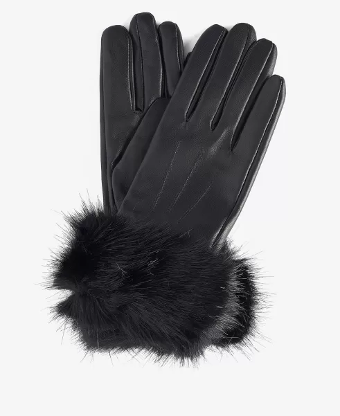 Black Accessories Coupon Hats & Gloves Barbour Faux Fur Trimmed Leather Gloves